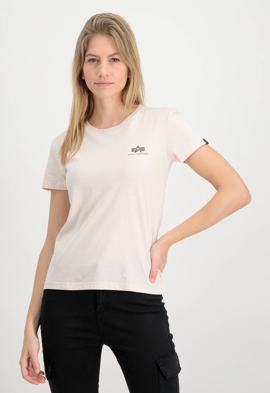Damska kremowa koszulka Alpha Industries Basic T Small Logo Wmn Jet Stream  White